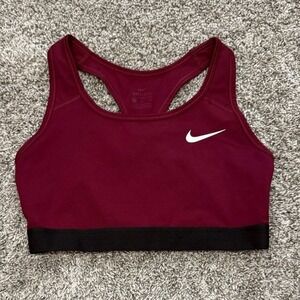 Nike Dri-FIT Racerback Sports Bra Burgundy Maroon Black Band Medium Impact M